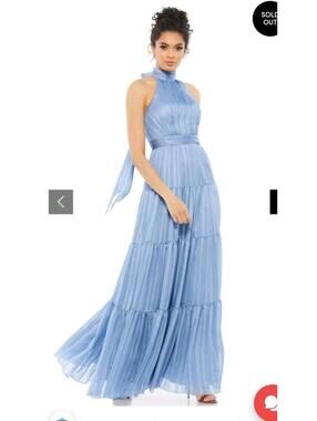 NWT Mac Duggal Size 10 Slate Blue Metallic Halter A-Line Evening 70168